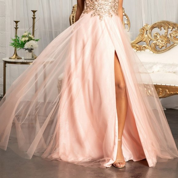 ROSE NEW Sequin Embellished Bodice V-Neck A-Line Prom Dress Leg Slit DRESS g3020 - Picture 2 of 6